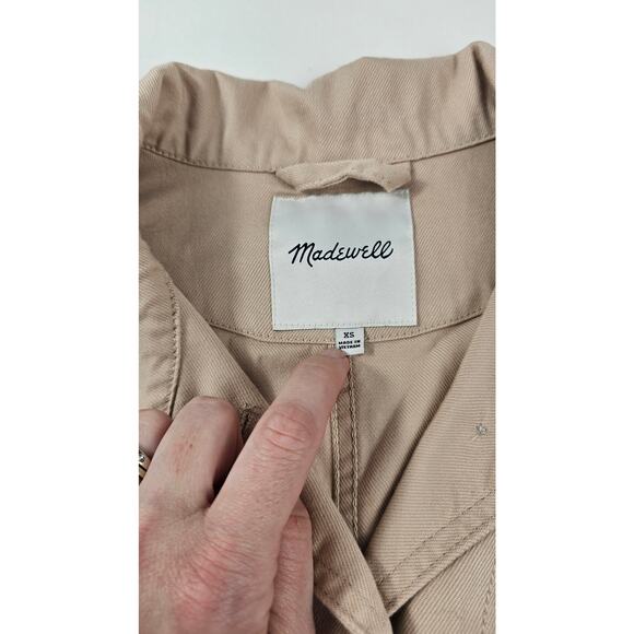 Madewell sz XS heavy cotton khaki canvas pocket jacket button front EUC neutral - Picture 5 of 7